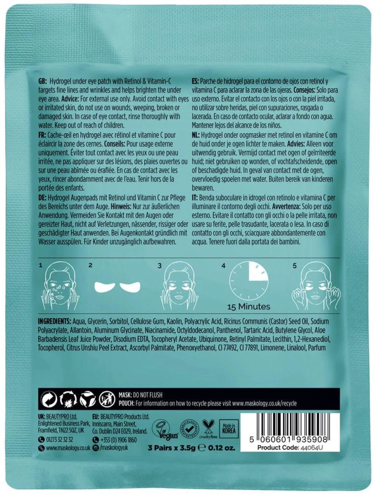 maskology RETINOL + VITAMIN-C Professional Under Eye Mask paakių kaukė, 3 poros