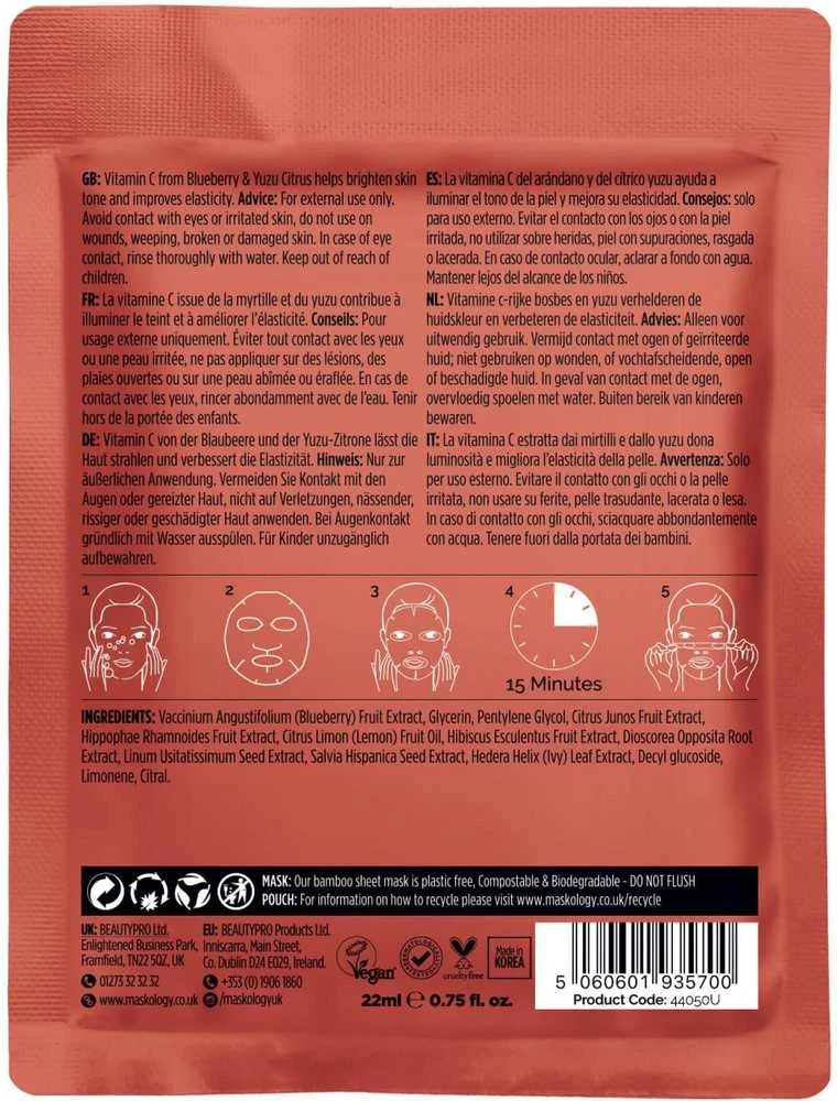 maskology VITAMIN-C Professional Sheet Mask lakštinė veido kaukė su vitaminu C, 22 ml