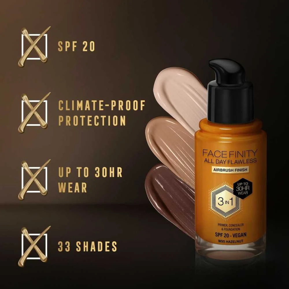 Max Factor Facefinity All Day Flawless makiažo pagrindas moterims 30 ml, spalva: W95 Hazelnut
