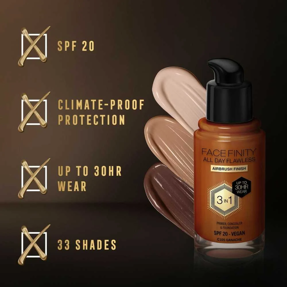 Max Factor Facefinity All Day Flawless makiažo pagrindas moterims 30 ml, spalva: C105 Ganache