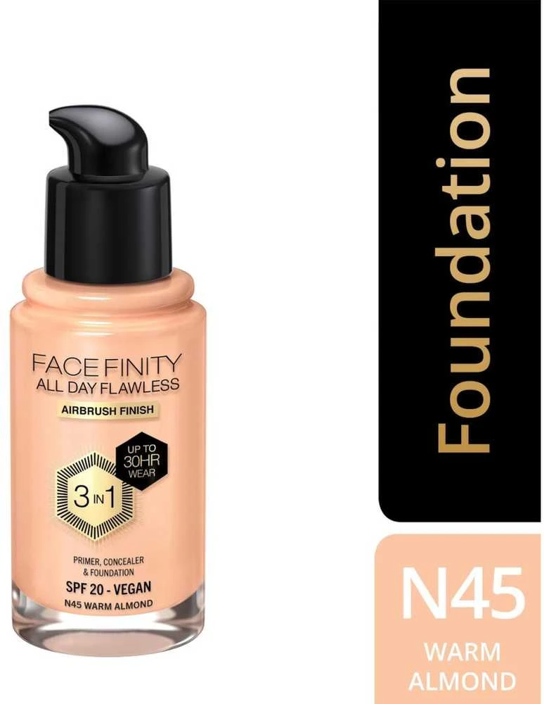Max Factor Facefinity All Day Flawless makiažo pagrindas moterims 30 ml, spalva: N45 Warm Almond
