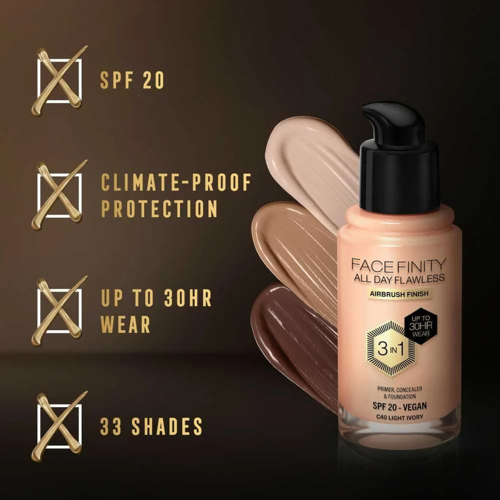 Max Factor Facefinity All Day Flawless makiažo pagrindas moterims 30 ml, spalva: C40 Light Ivory