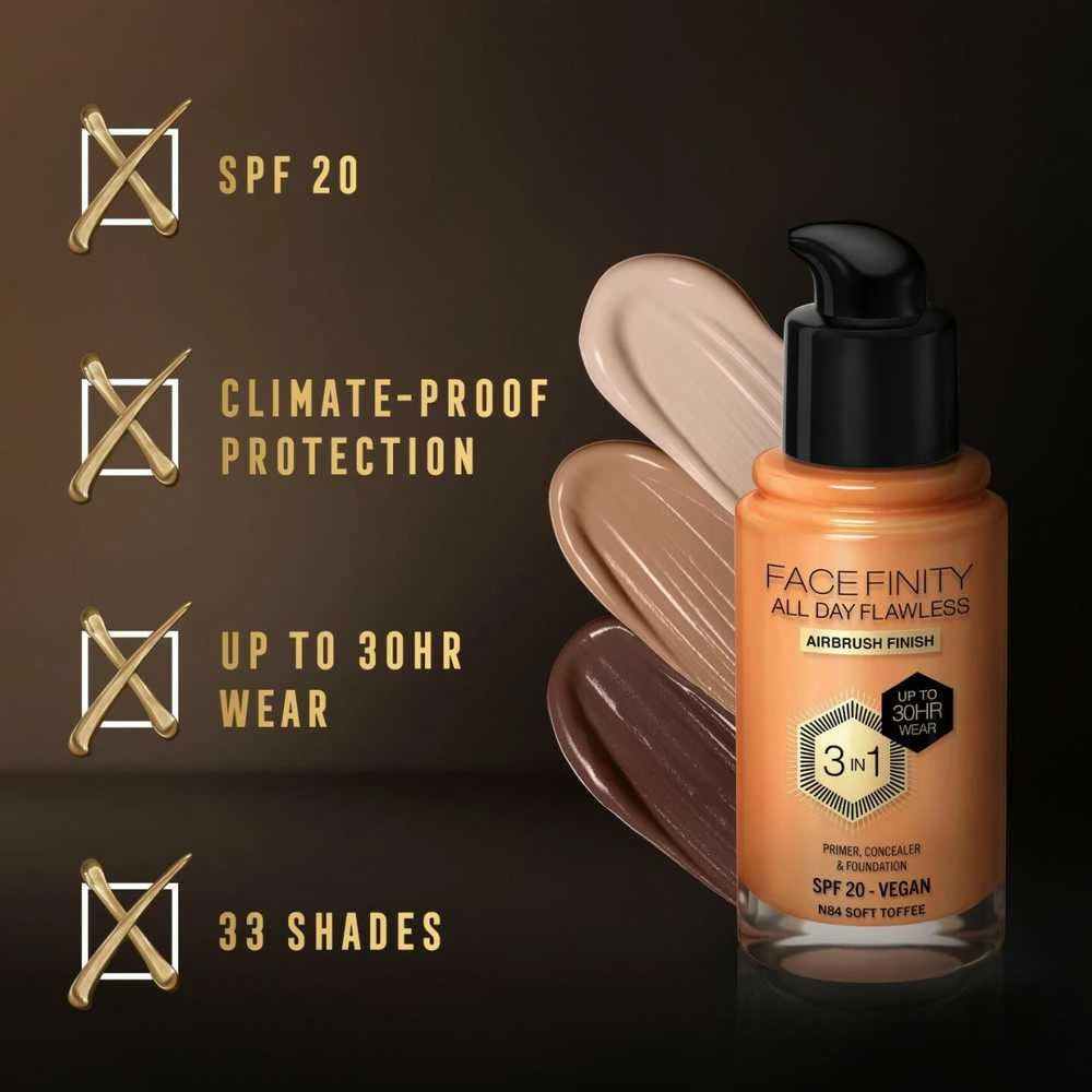 Max Factor Facefinity All Day Flawless makiažo pagrindas moterims 30 ml, spalva: N84 Soft Toffee