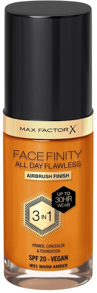 Max Factor Facefinity All Day Flawless makiažo pagrindas moterims 30 ml, spalva: W91 Warm Amber