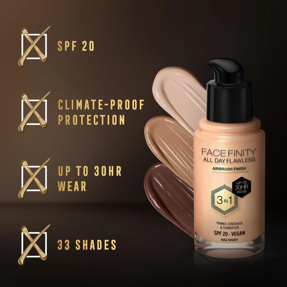 Max Factor Facefinity All Day Flawless makiažo pagrindas moterims 30 ml, spalva: N42 Ivory