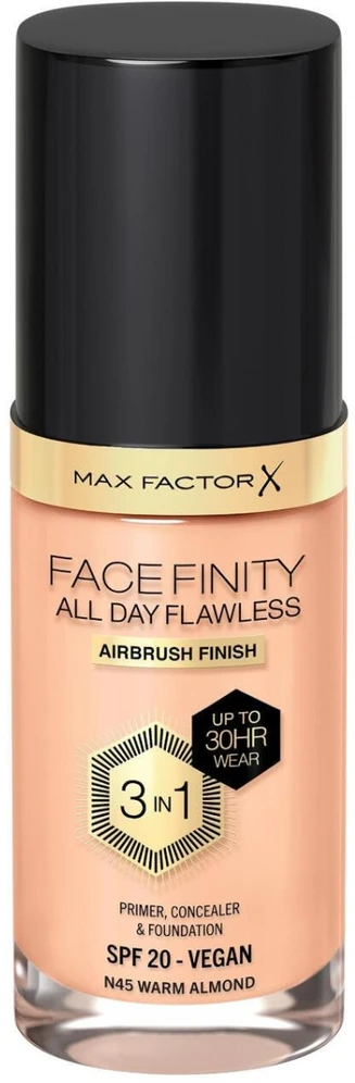 Max Factor Facefinity All Day Flawless makiažo pagrindas moterims 30 ml, spalva: N45 Warm Almond