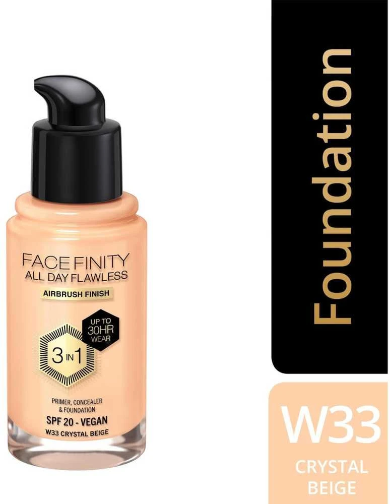 Max Factor Facefinity All Day Flawless makiažo pagrindas moterims 30 ml, spalva: W33 Crystal Beige