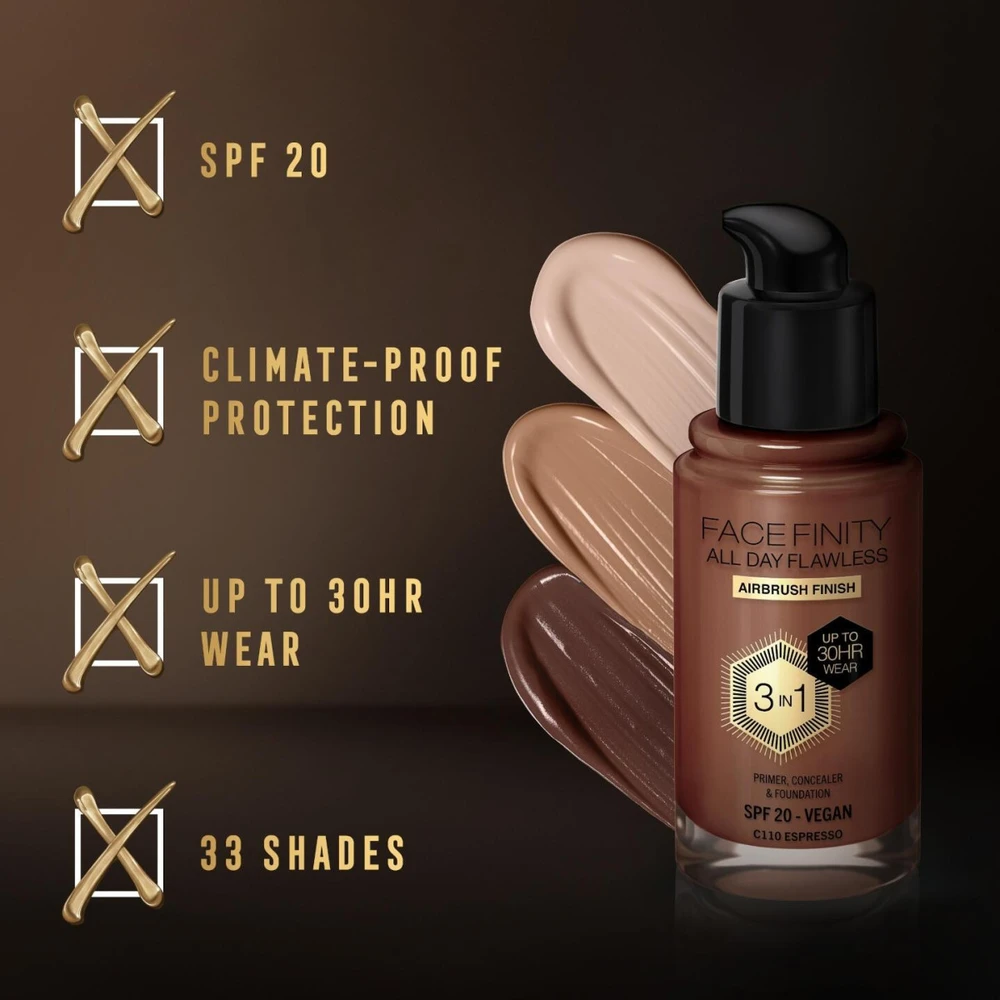 Max Factor Facefinity All Day Flawless makiažo pagrindas moterims 30 ml, spalva: C110 Espresso