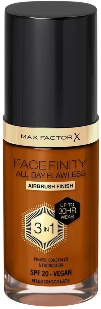 Max Factor Facefinity All Day Flawless makiažo pagrindas moterims 30 ml, spalva: N102 Chocolate