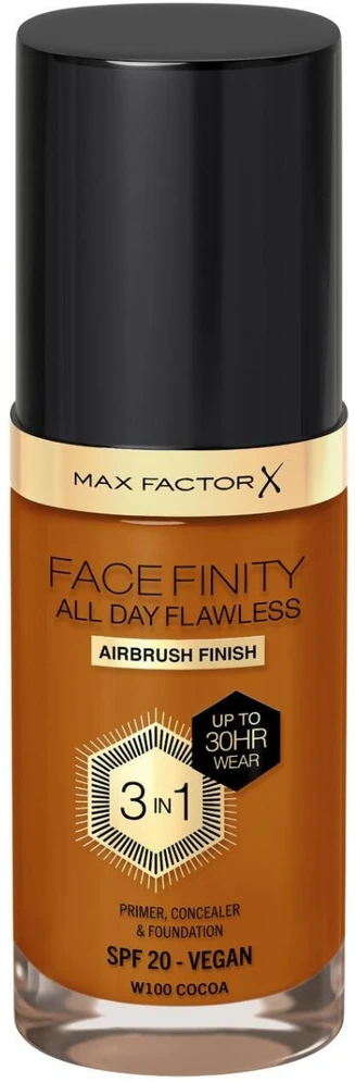 Max Factor Facefinity All Day Flawless makiažo pagrindas moterims 30 ml, spalva: W100 Cocoa