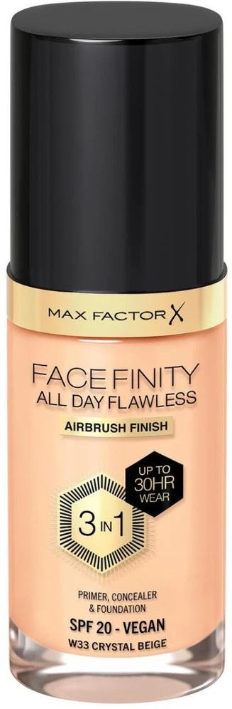 Max Factor Facefinity All Day Flawless makiažo pagrindas moterims 30 ml, spalva: W33 Crystal Beige