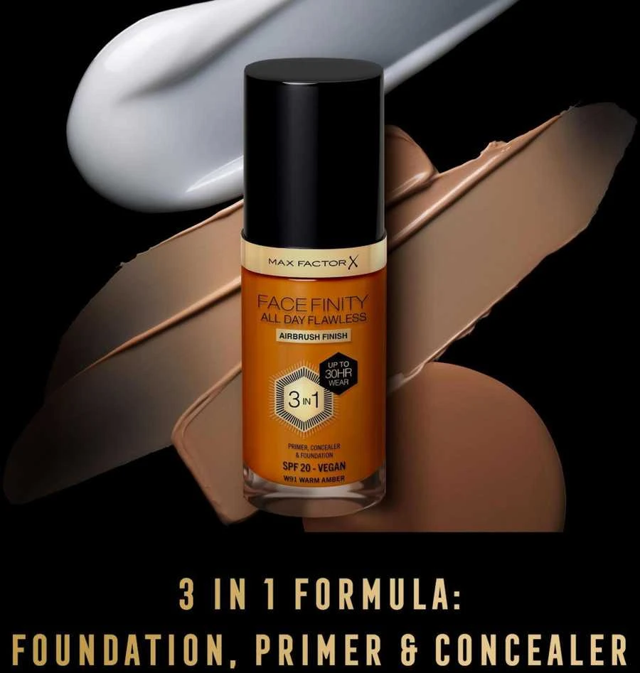 Max Factor Facefinity All Day Flawless makiažo pagrindas moterims 30 ml, spalva: W91 Warm Amber