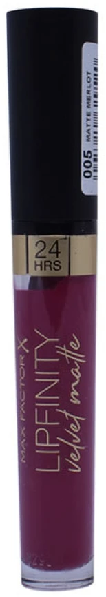 Max Factor Lipfinity Velvet Matte Lūpų dažai, 3,5 ml, spalva - 005 Matte Merlot