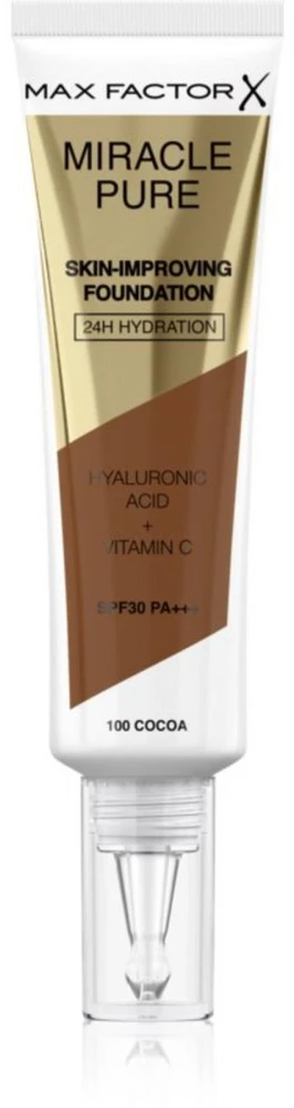 „Max Factor Miracle Pure Hyaluronic Acid Radiant“ skystas makiažo pagrindas ir serumas 2 viename su kakava, SPF 30, 30 ml