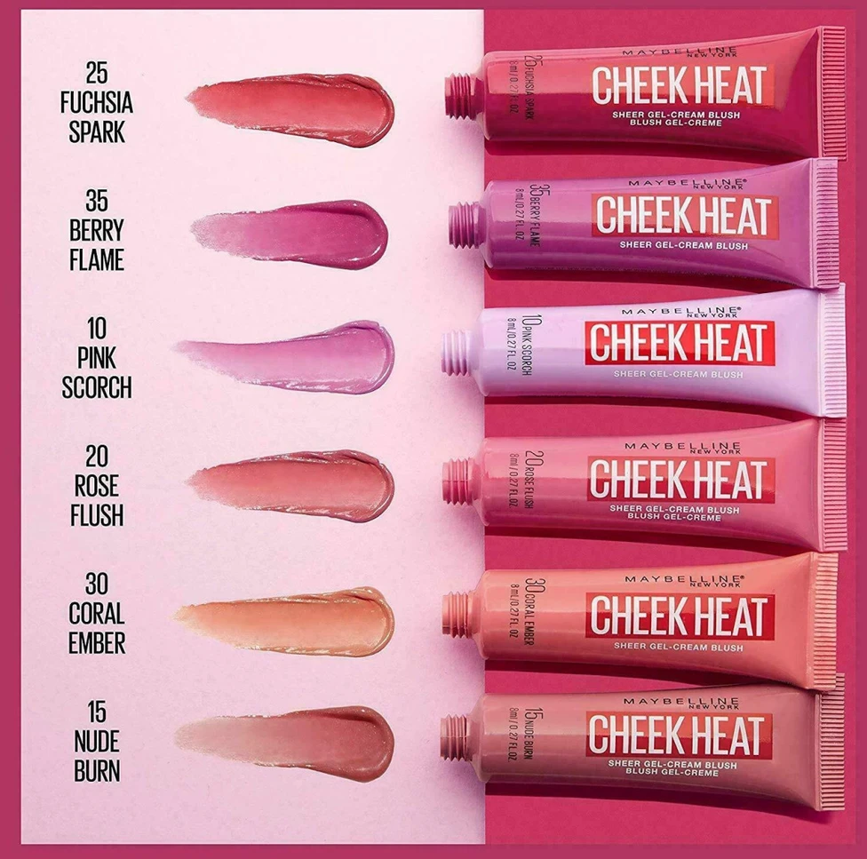 "Maybelline Cheek Heat" geliniai kreminiai skaistalai "20 Rose Flash
