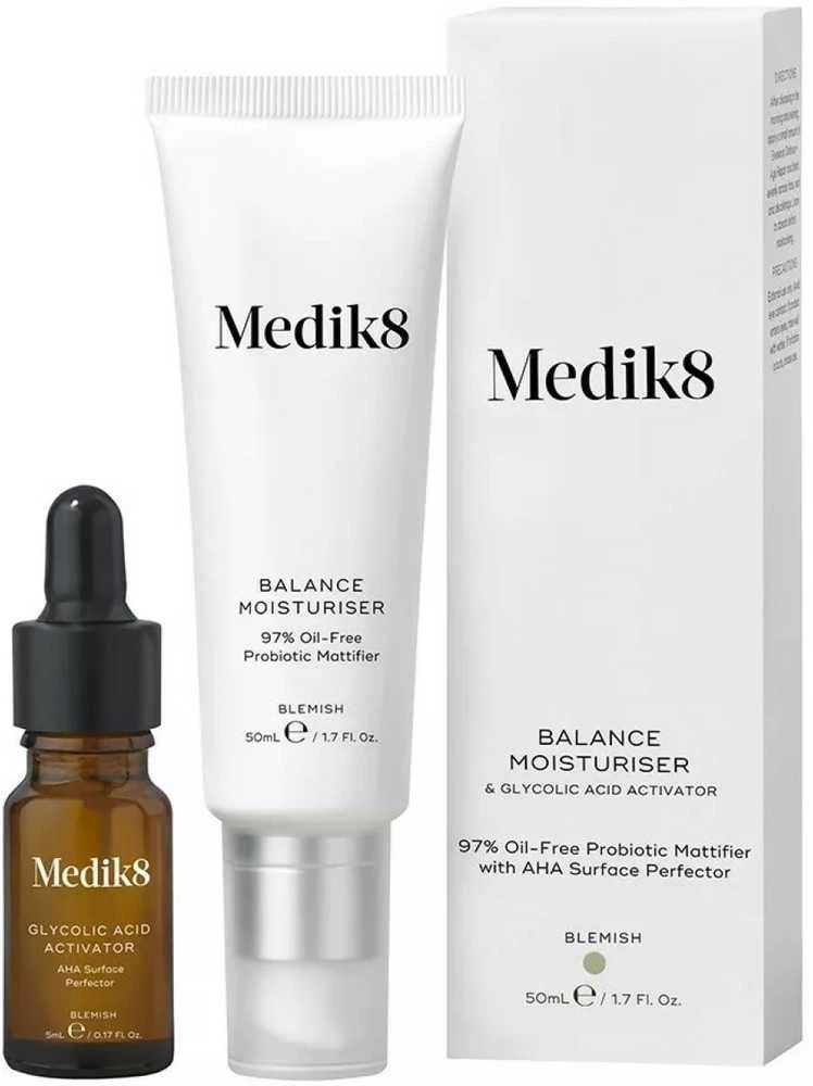 Medik8 Balance Moisturiser veido kremas 50 ml ir Glicolic Acid Activator glikolio rūgšties aktyvatorius, 10 ml