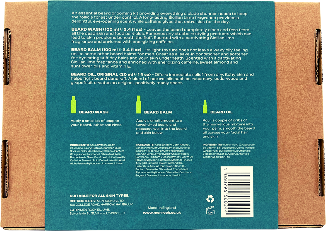 Men Rock Beardy Beloved Awakening Sicilian Lime Beard Kit Barzdos priežiūros rinkinys, 1vnt