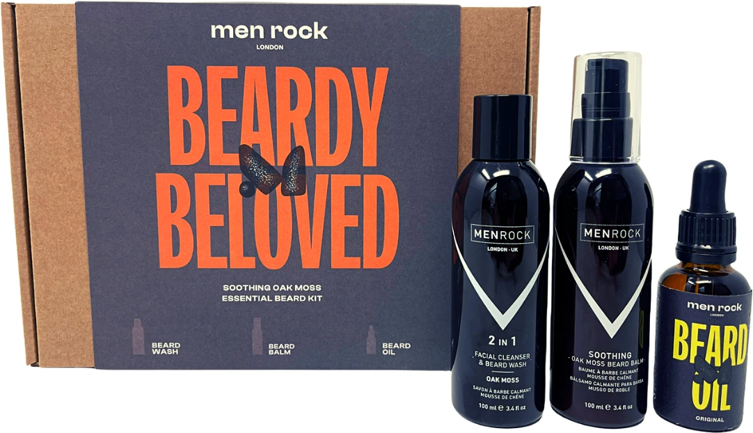 Men Rock Beardy Beloved Soothing Oak Moss Beard Kit Barzdos priežiūros rinkinys, 1vnt