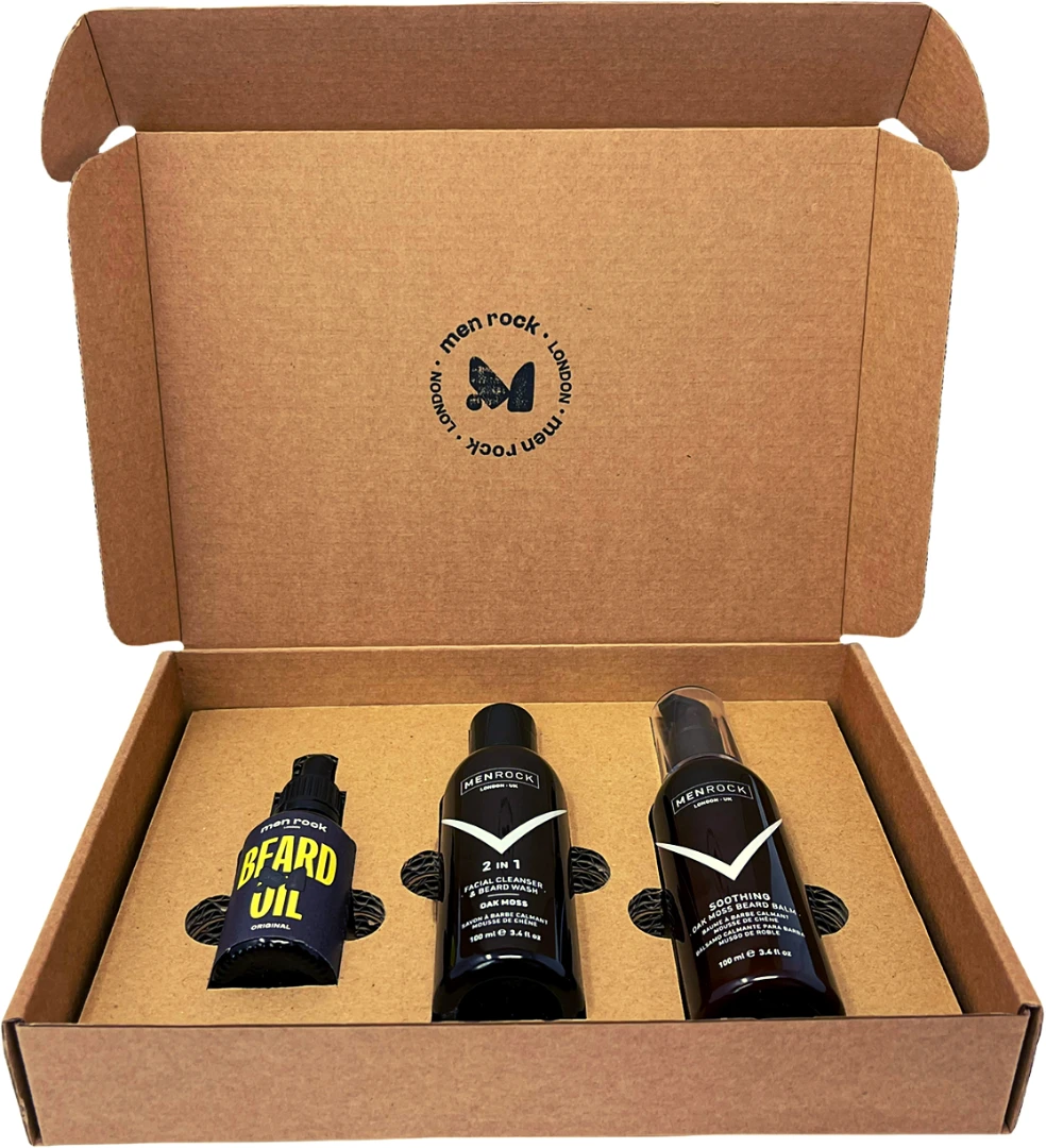 Men Rock Beardy Beloved Soothing Oak Moss Beard Kit Barzdos priežiūros rinkinys, 1vnt