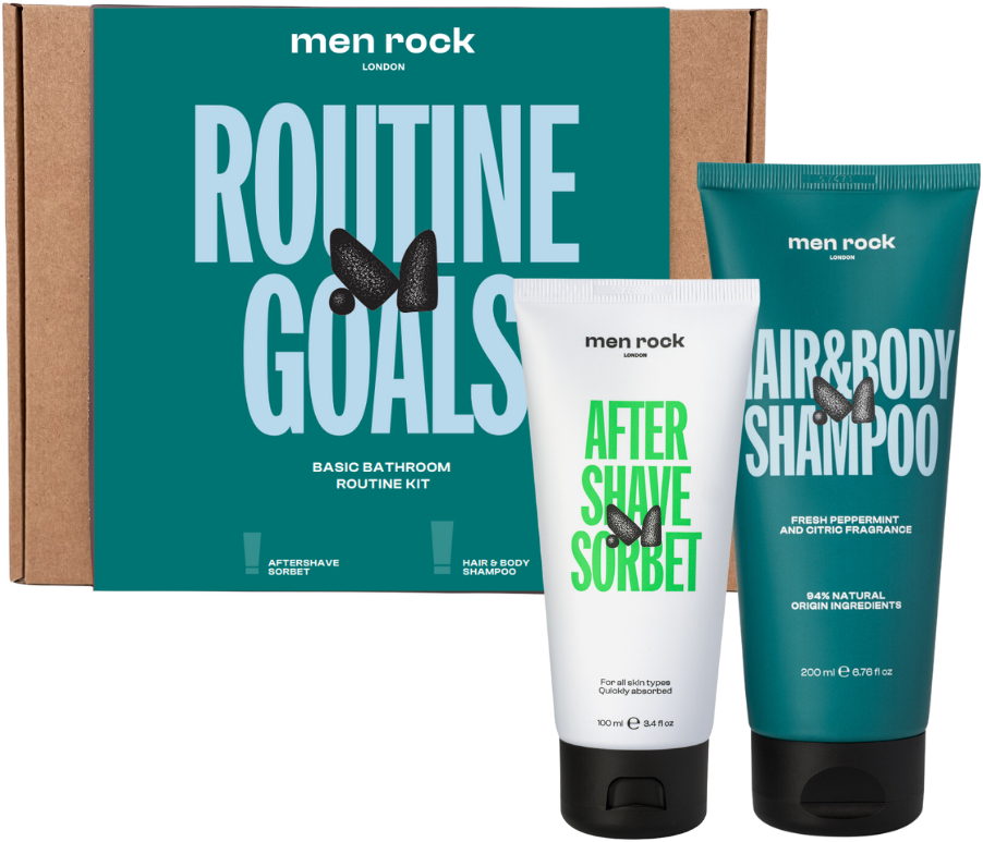 Men Rock ROUTINE GOALS Basic Grooming Routine Kit Plaukų ir odos priežiūros priemonių rinkinys vyrams, 1vnt