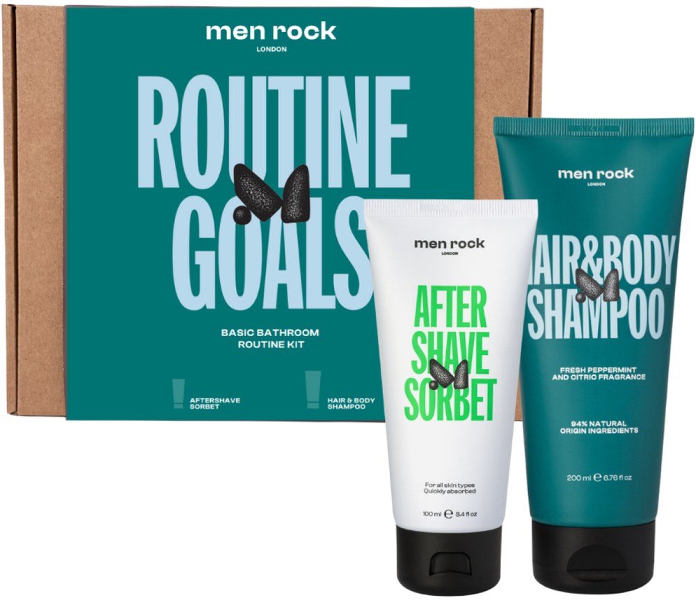 Men Rock ROUTINE GOALS Basic Grooming Routine Kit Plaukų ir odos priežiūros priemonių rinkinys vyrams, 1vnt
