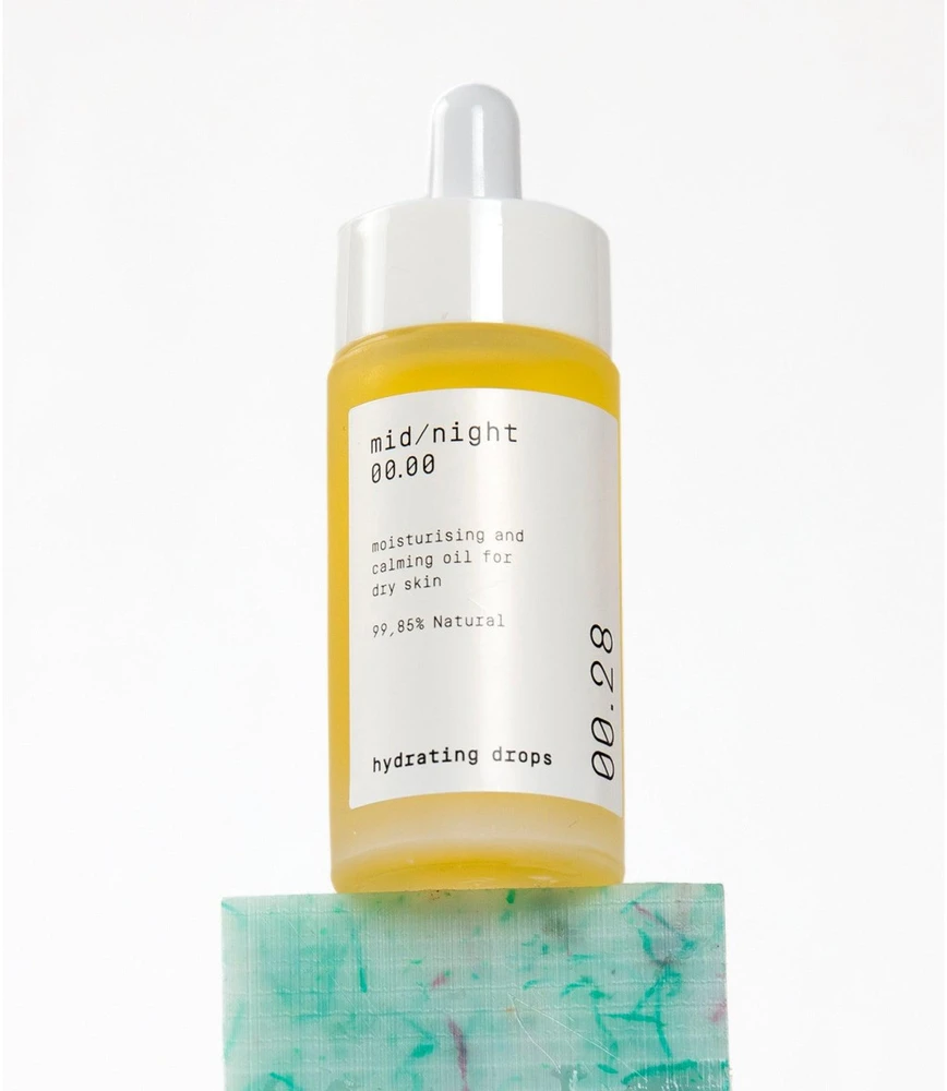 Mid/night 00.00 00.28 Hydrating Drops Moisturizing and Calming Oil For Dry Skin drėkinamasis veido aliejus, 30 ml