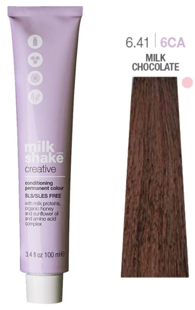 „Milk Shake Creative“ ilgalaikiai plaukų dažai be SLS/SLES, 6.416CA, pieniško šokolado spalvos, 100 ml