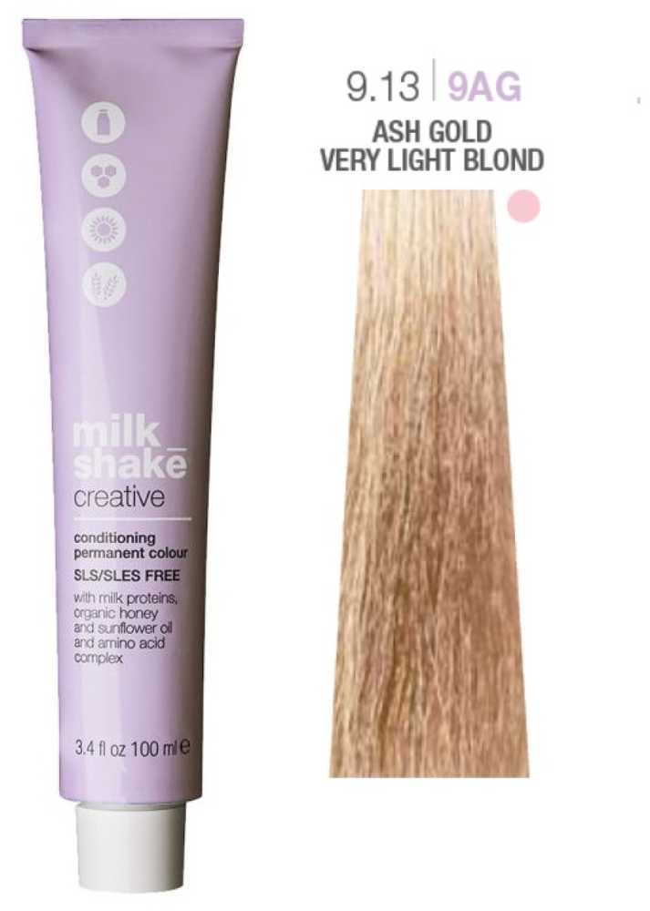 Milk Shake Creative SLS/SLES-Free Permanent Hair Dye 9.139AG Ash Gold Very Light Blond, 100 ml