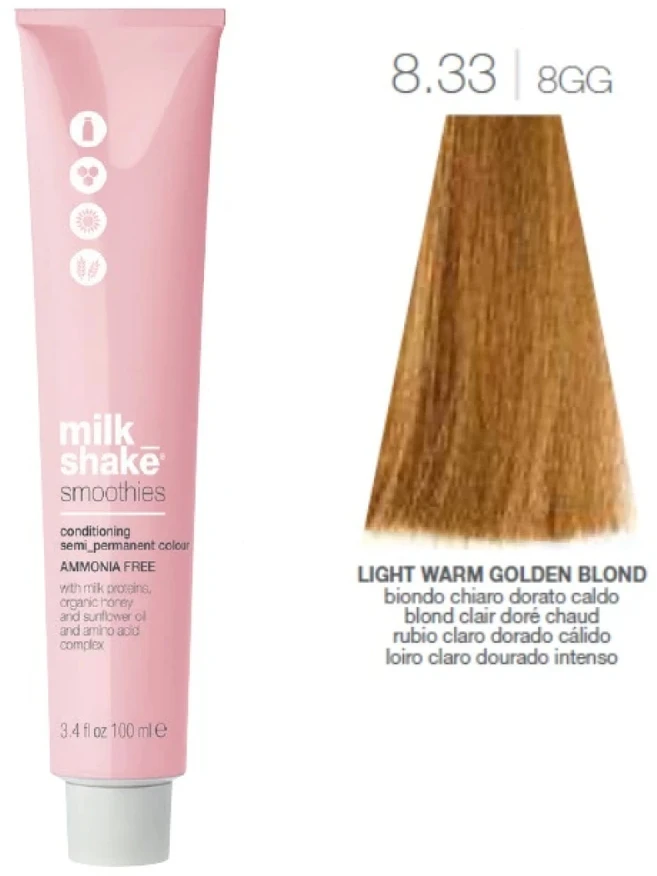 Milk Shake Milk_Shake Smoothies Semi Permanent Color 8.33 Light Intense Golden Skirtas šviesiems plaukams, 100 ml