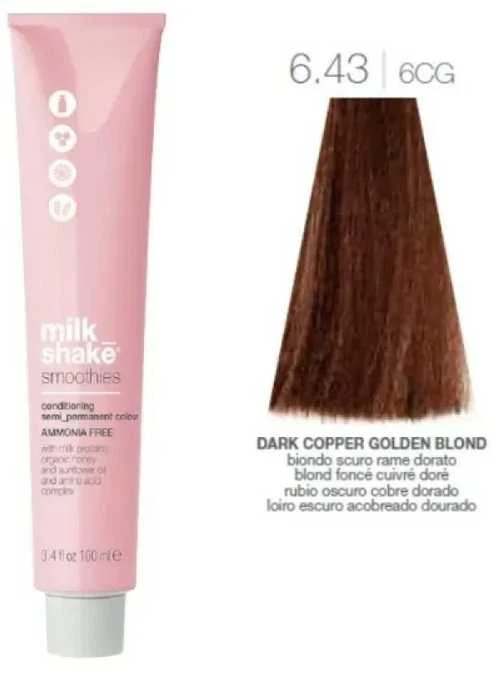Milk Shake Milk_Shake Smoothies Semi Permanent Color 6.43 Dark Copper Golden Skirtas šviesiems plaukams, 100 ml
