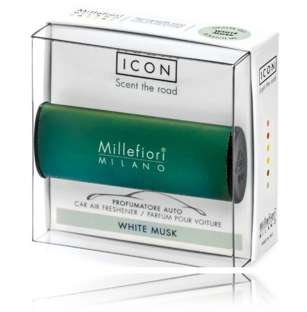 Millefiori Milano Icon Car Air Freshener Baltas Musk Classic kvapas automobiliui, 47 g