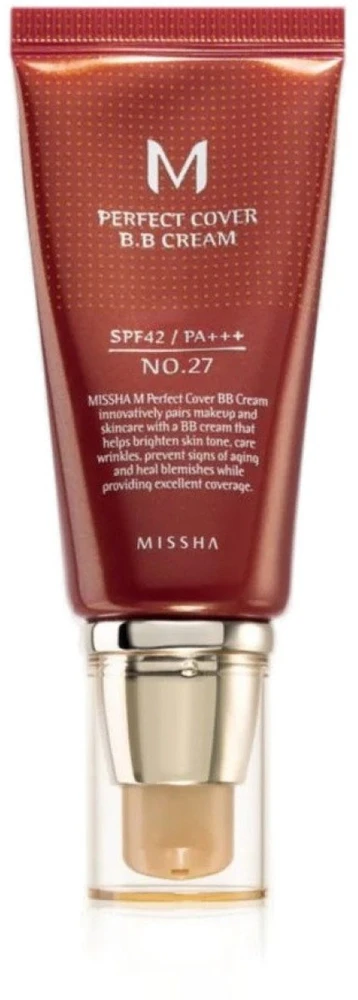 Missha M Perfect Cover BB Kreminis EX drėkinantis BB kremas, atspalvis: 27 Honey rusvai gelsvas,, 50 ml