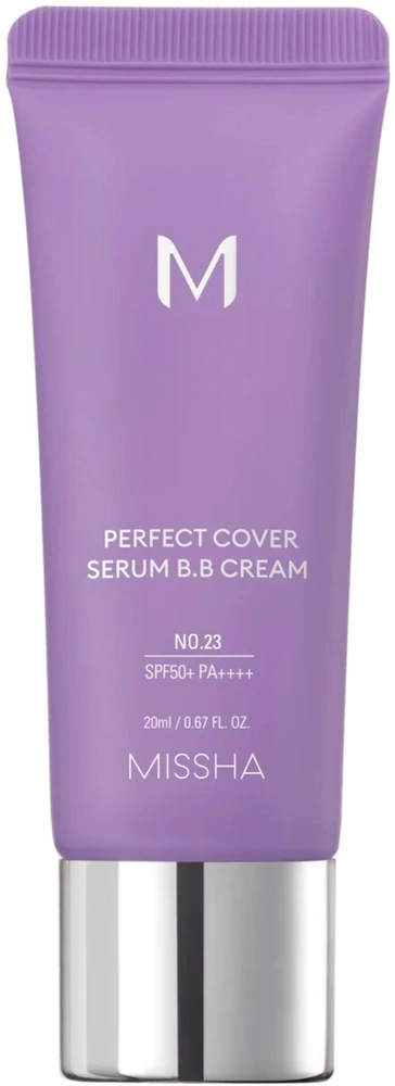 Missha M Perfect Cover Serum B.B. Kreminis daugiafunkcis serumo pagrindo BB veido kremas, atspalvis: 23 Natural rusvai gelsvas, 20 ml