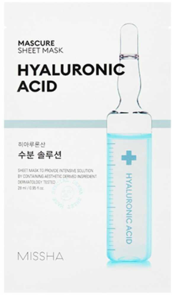 Missha Mascure Hyaluronic Acid Sheet Mask lakštinė veido kaukė su hialurono rūgštimi, 27 ml