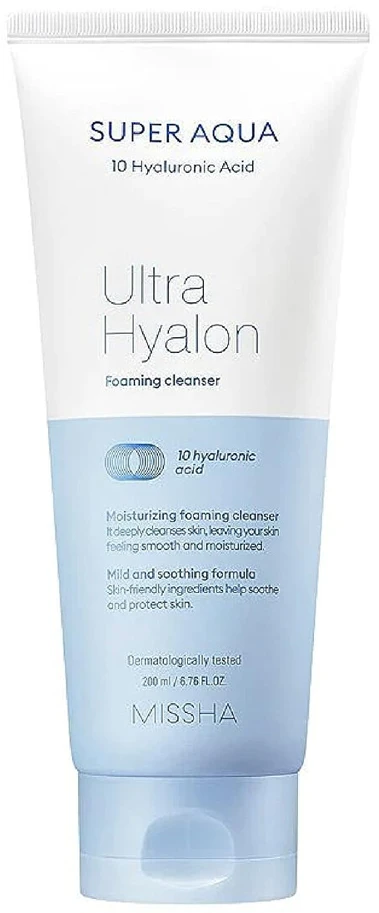 Missha Super Aqua Ultra Hyalron Cleansing Foam veido valomosios putos su hialurono rūgštimi, 200 ml
