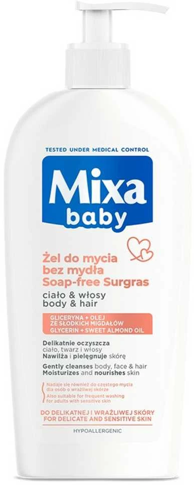 Mixa Baby 2in1 švelnus šampūnas ir prausiklis plaukams bei kūnui be muilo 400ml