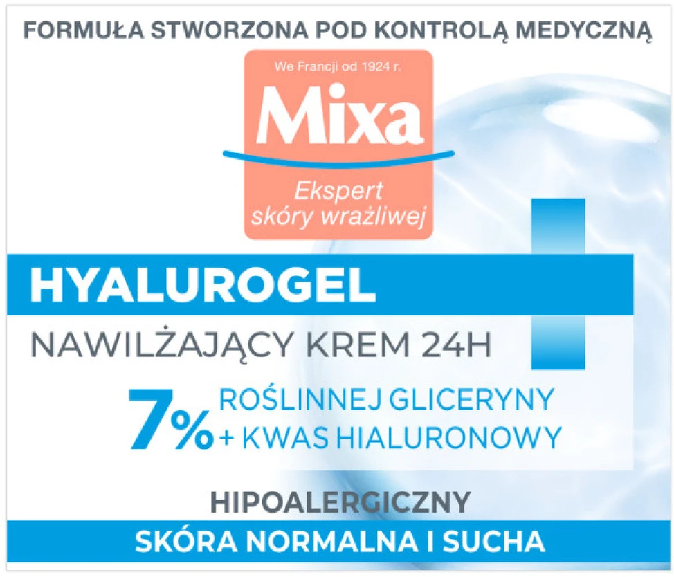 MIXA Ekspert Hyalurogel Light intensyviai drėkinantis gelinis veido kremas, 50 ml