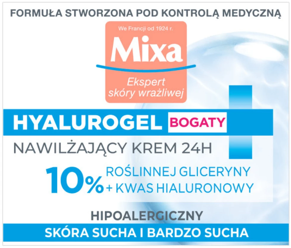 MIXA Ekspert Hyalurogel Rich Sensitive Skin Expert intensyviai drėkinantis veido kremas, 50 ml