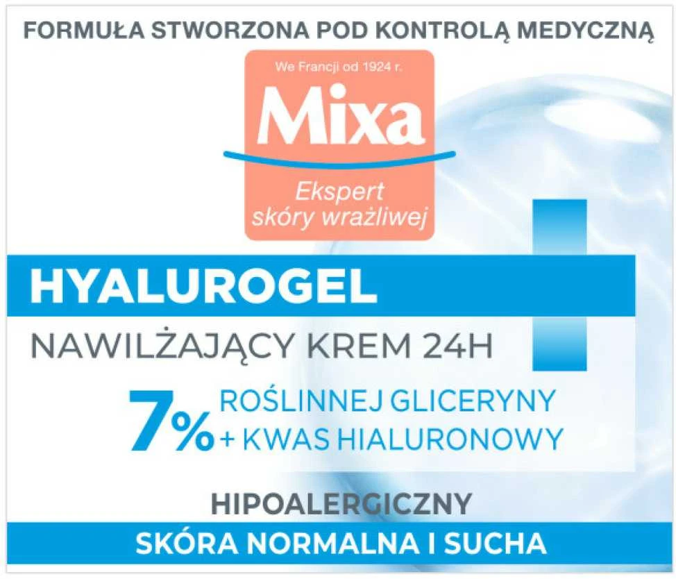 MIXA Ekspert Hyalurogel Light intensyviai drėkinantis gelinis veido kremas, 50 ml