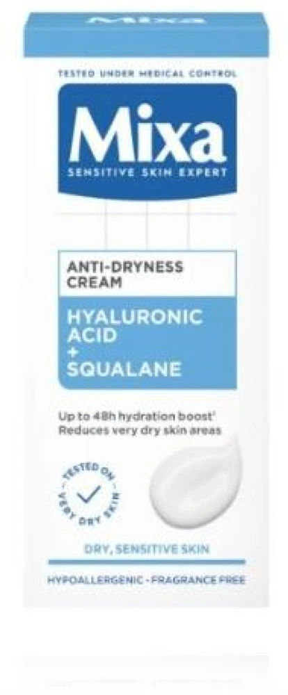 Mixa Hyaluronic Acid + Lactic Acid Anti-Dryness drėkinamasis veido kremas, 50 ml