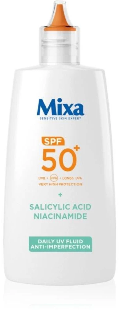 Mixa Salicylic Acid + Niacinamide Daily UV Fluid SPF 50+ apsauginis fluidas nuo saulės veidui, 40 ml