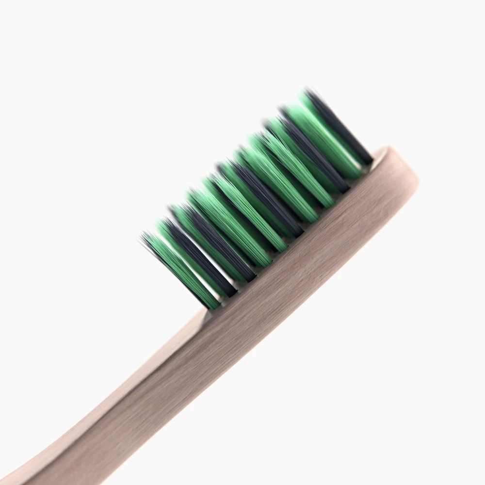 moti-co Bamboo Toothbrush With Charcoal Infused Bristles Minkštas bambukinis dantų šepetėlis, 1vnt