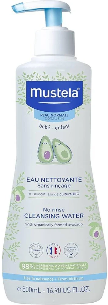 Mustela Bébé No-Rinse Cleansing Vanduo veido ir kūno prausiklis be nuplovimo, 500 ml