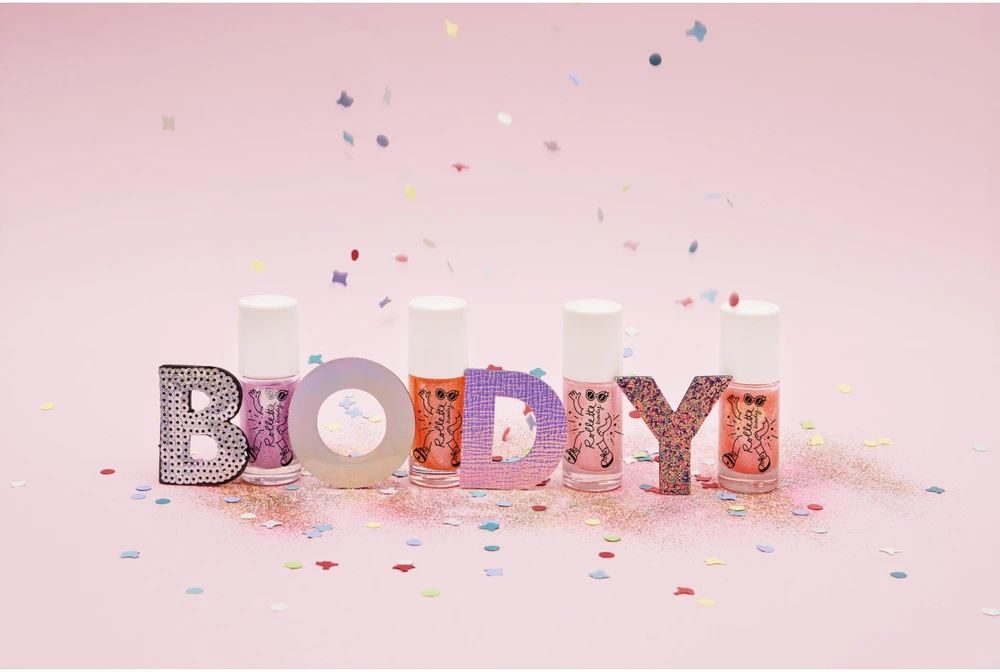 Nailmatic KIDS Glitter Body Gel Rollette Raspberry tepamas kūno blizgesys, 20 ml