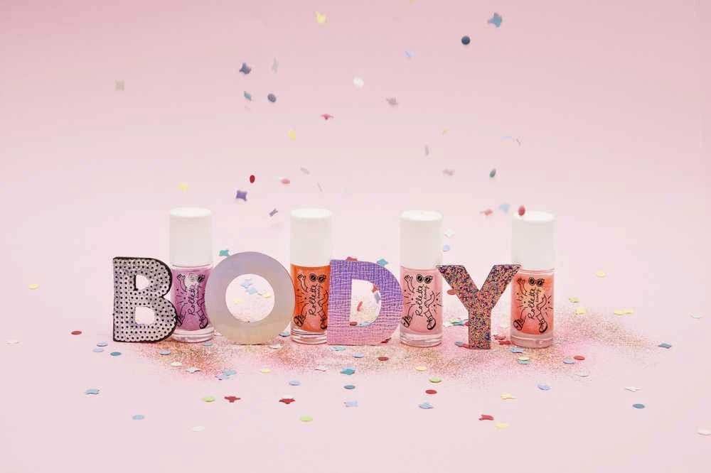 Nailmatic KIDS Glitter Body Gel Rollette Raspberry tepamas kūno blizgesys, 20 ml