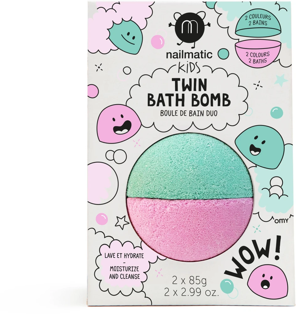 Nailmatic KIDS TWIN Bath Bomb Žalias & Rožinė vonios burbulai, 2x85g