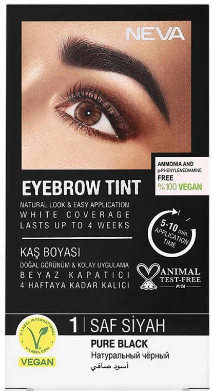 Neva Eyebrow Tint Vegan Permanent Hair Dye Pure Juodas, 30 ml