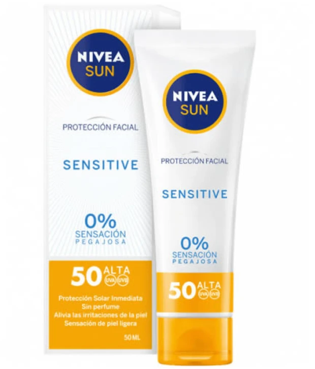 "Nivea Sun Facial Sensitive Spf50" Kremas nuo saulės veidui 50ml