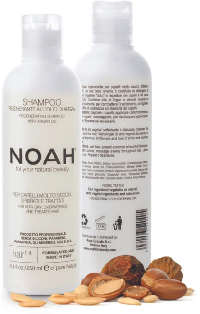 Noah 1.4. Regenerating Šampūnas With Argan Oil Šampūnas sausiems ir chemiškai pažeistiems plaukams, 250 ml
