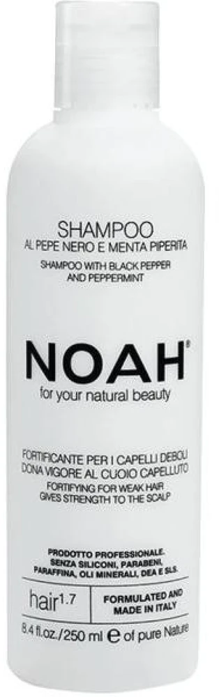 Noah 1.7. Šampūnas With Juodas Peper And Pepermint Plaukus stiprinantis šampūnas silpniems, slenkantiems plaukams, 250 ml